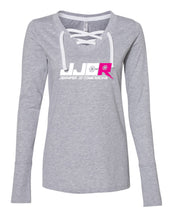 Load image into Gallery viewer, Women Long Sleeve Gray Lace Up JJCR Tee